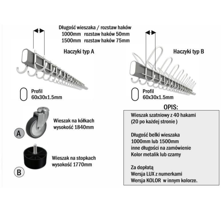 Wieszak szatniowy Y5 40 haków-legenda
