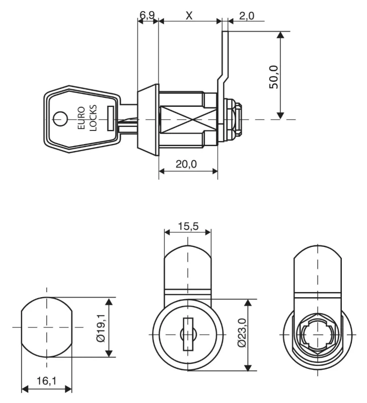 Zamek do szafki płaski krzywkowy B671 Euro-Locks 3.webp