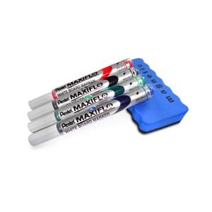 Zestaw 4 markerów Pentel + ścierak magnetyczny