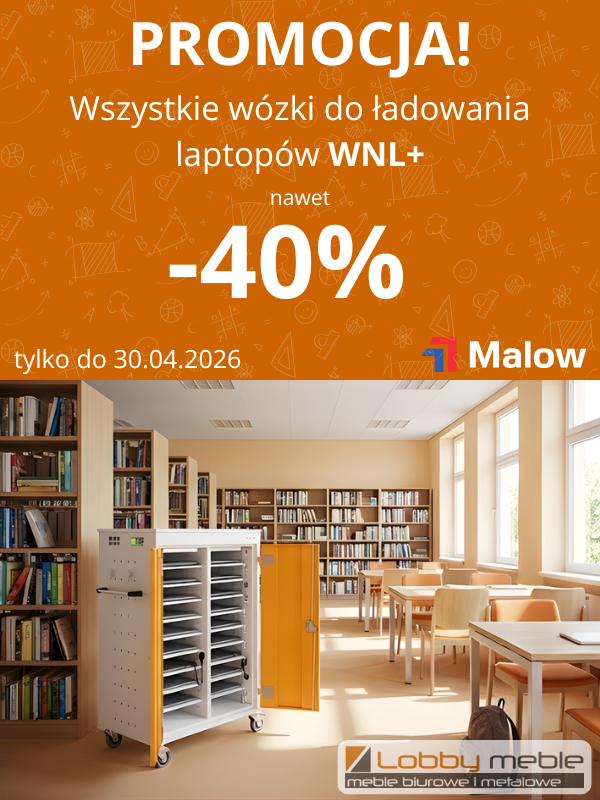 Promocja na wózki i szafy metalowe do laptopów Lobby Sklep