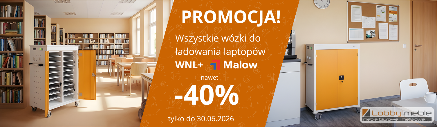 Promocja na wózki i szafy metalowe do laptopów Lobby Sklep