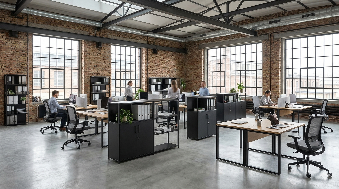 Meble do biura loft – industrialny styl, funkcjonalność i nowoczesne metalowe rozwiązania